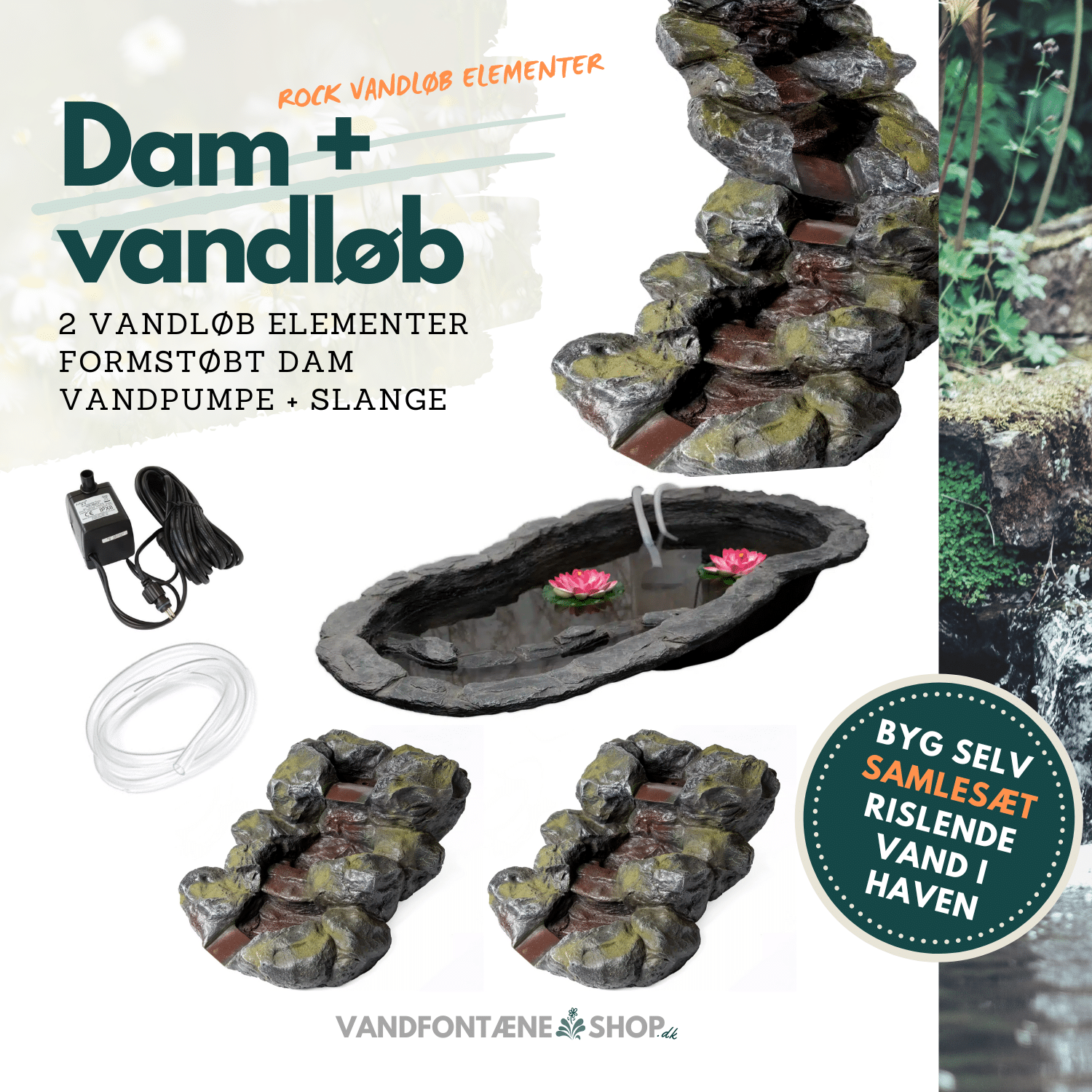 Komplet Havedam med Vandløb - Rock Design Sæt