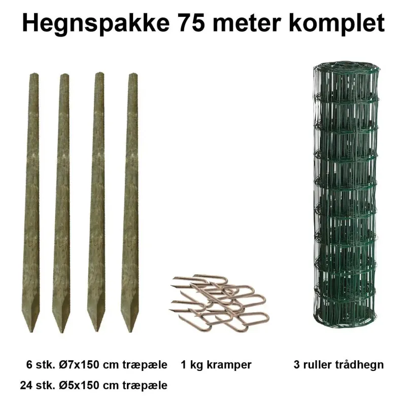 75 Meter Havehegn Inkl  30 Stk  Træpæle       Kramper Maskestr  5x10    :80