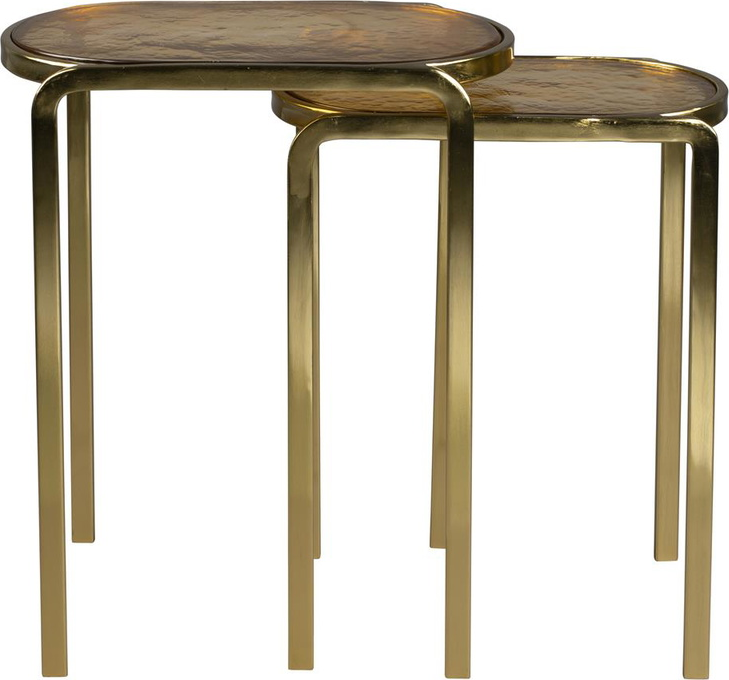 Sidebordssæt Dutchbone Bandhu Stk Brungrå Aluminium Med Glas Guldbund Retro Design