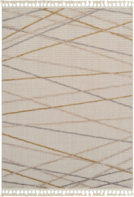 Gulvtæppe Loomery Capo 200x290   Elfenben Beige Fladvævet Polyester     Højde Grafisk Mønster
