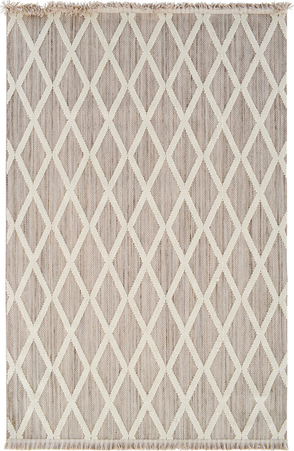 Gulvtæppe Loomery Jean 290   200   Hvid Lysegrå Polyester Flad Loop-pile Diamantmønster Med Frynser