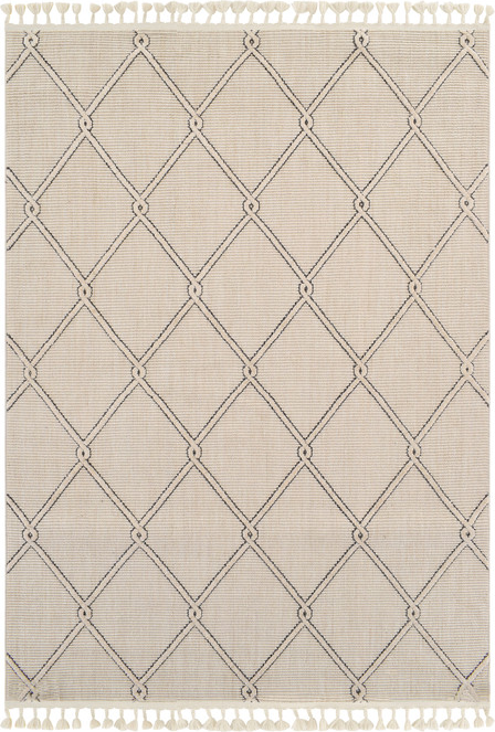 Gulvtæppe Loomery Capo 200   290   Creme Antracit       Højde  Diamantstruktur  Polyester  Frynser