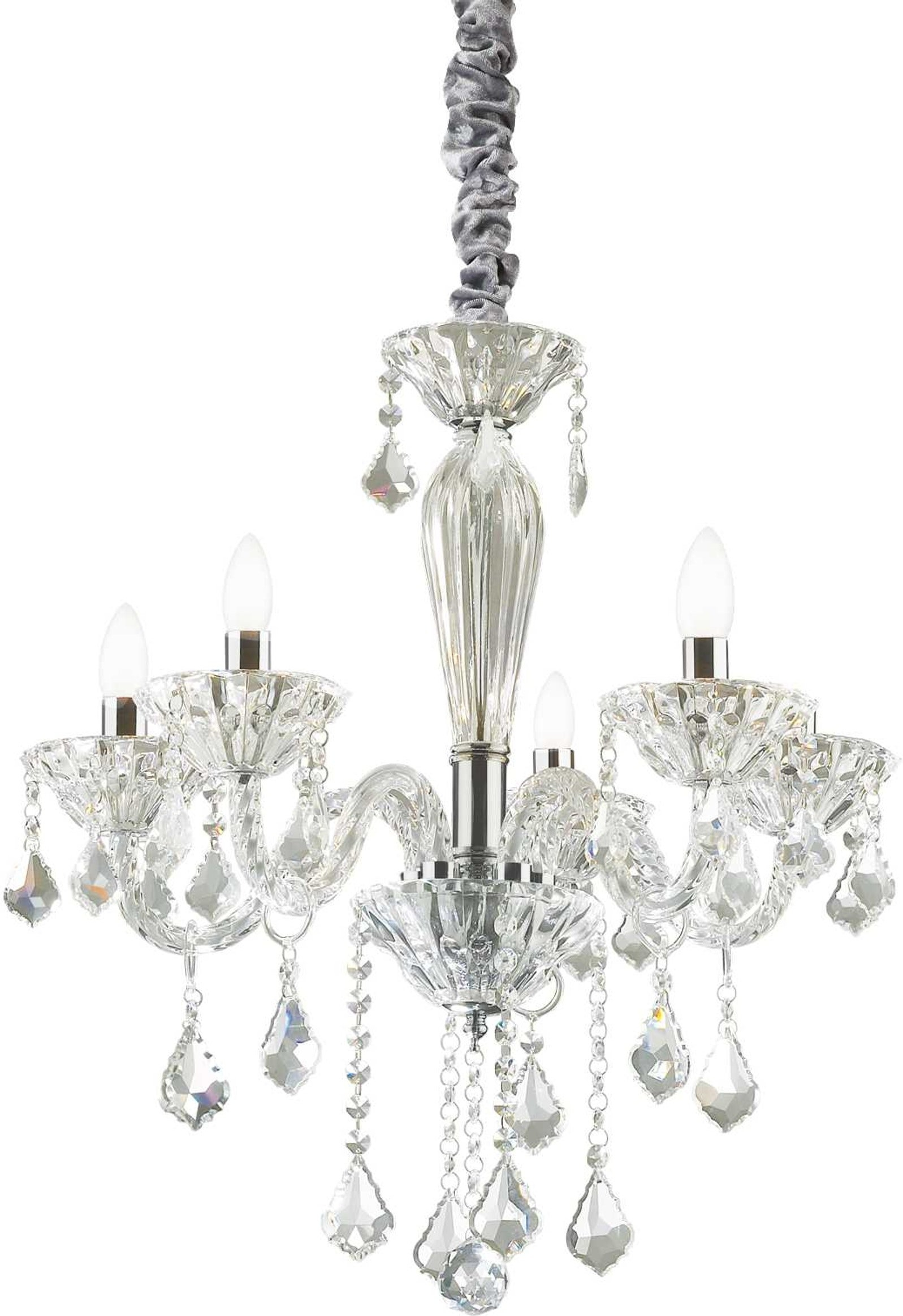 Pendelampe Ideal Lux Tiepolo ø56   Justerbar Højde 75-135   Glas Krom Med Krystalvedhæng