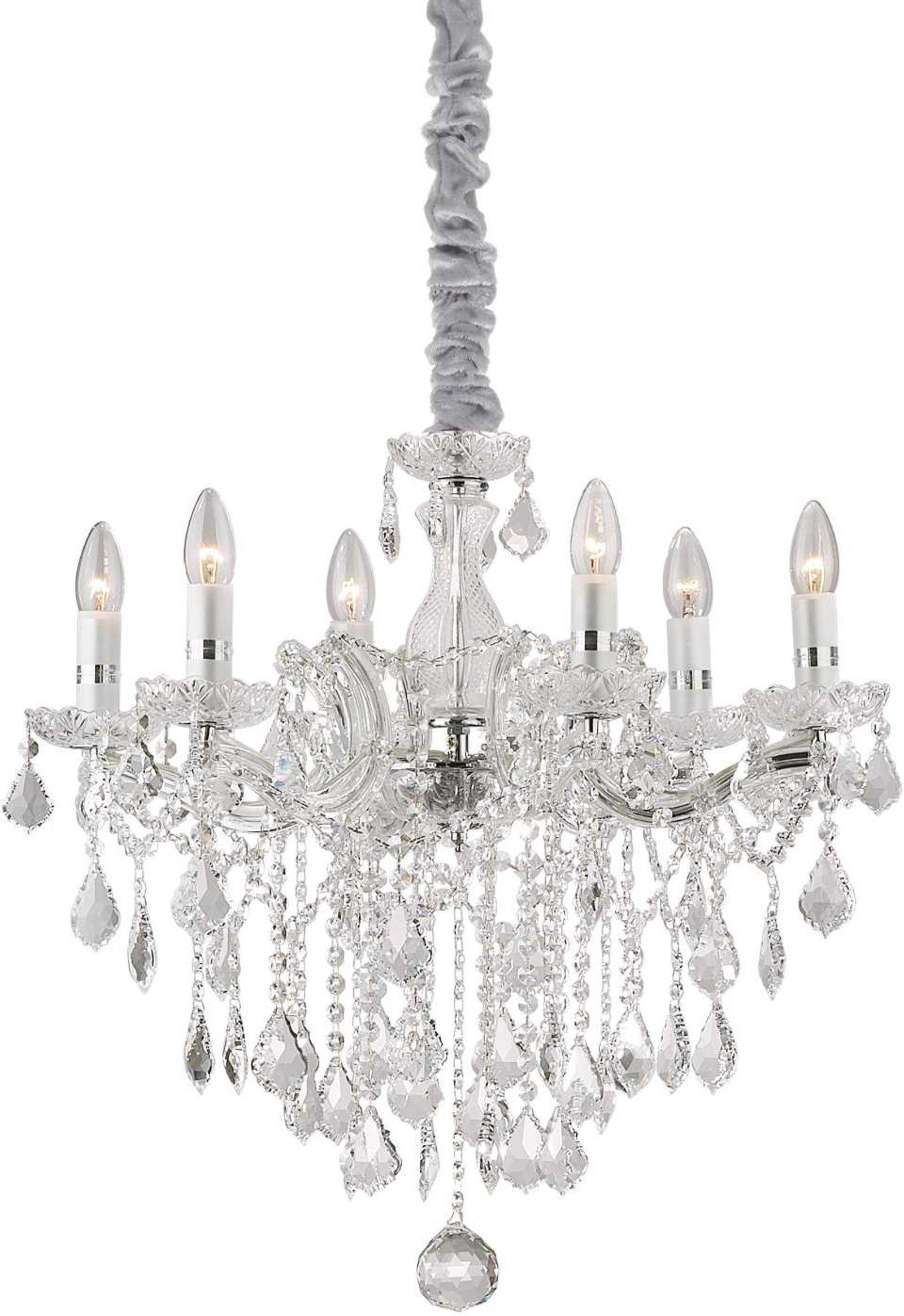 Pendellampe Ideal Lux Florian ø600   Krom Krystalglas Justerbar Højde 770-1200   6x E14