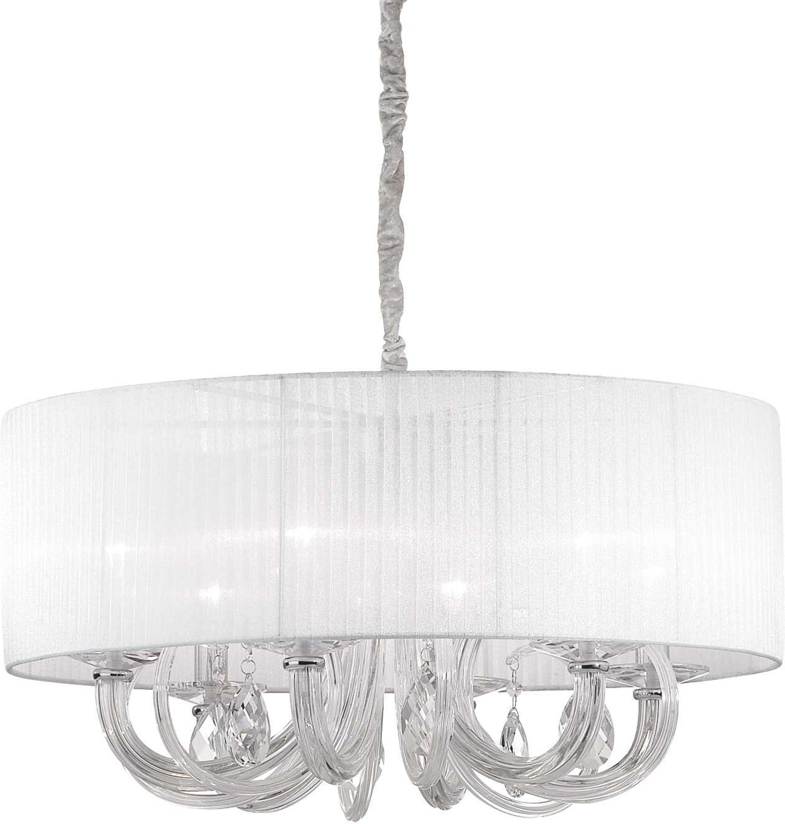 Pendellampe Ideal Lux Swan Hvid Krom   Plisseret Organza   Krystal  Krom Glasramme ø69   Justerbar