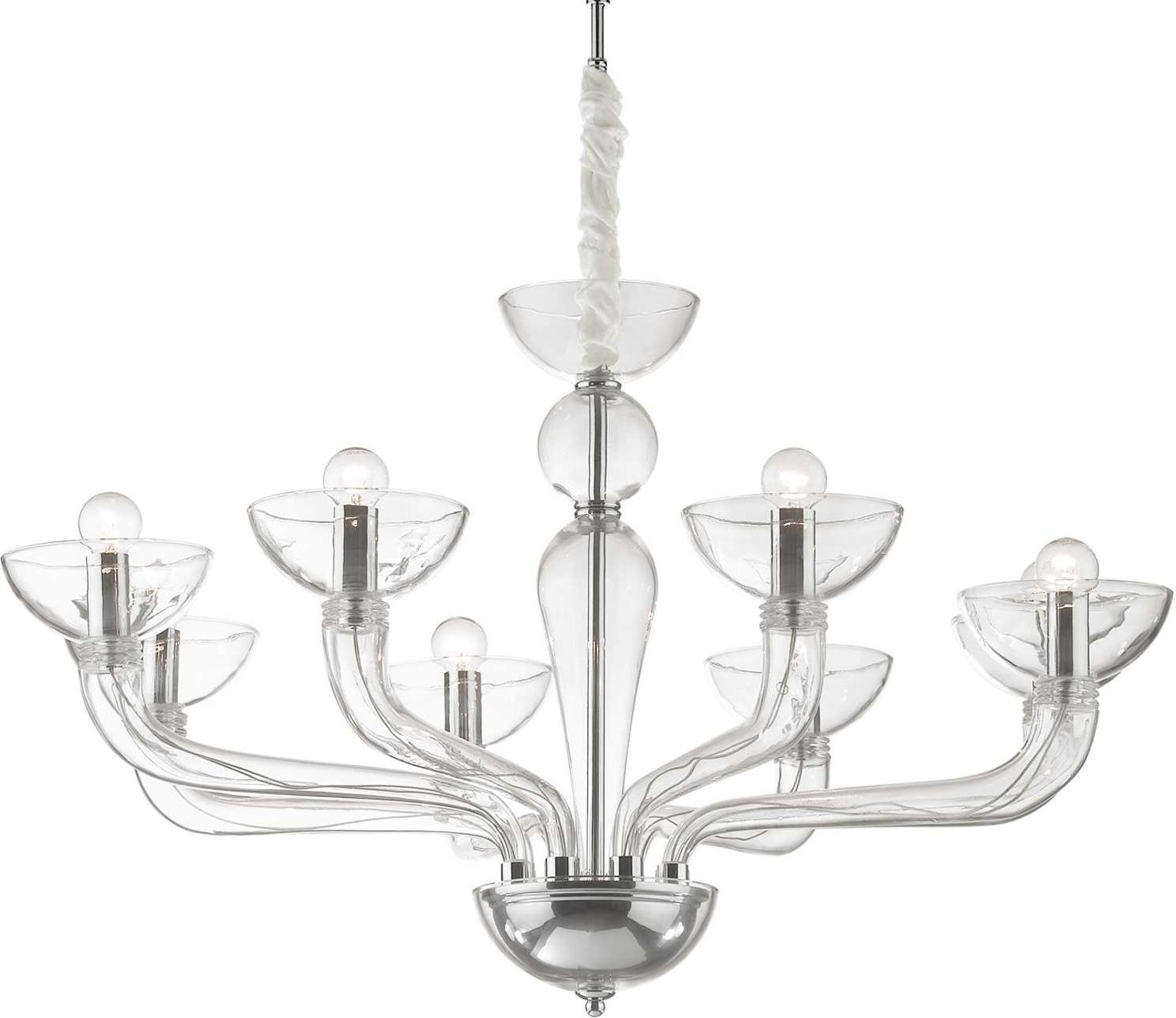 Pendel Lampe Ideal Lux Casanova Håndlavet Blæst Glas Med Kromdetaljer ø88 Justerbar Højde Indendørs Belysning