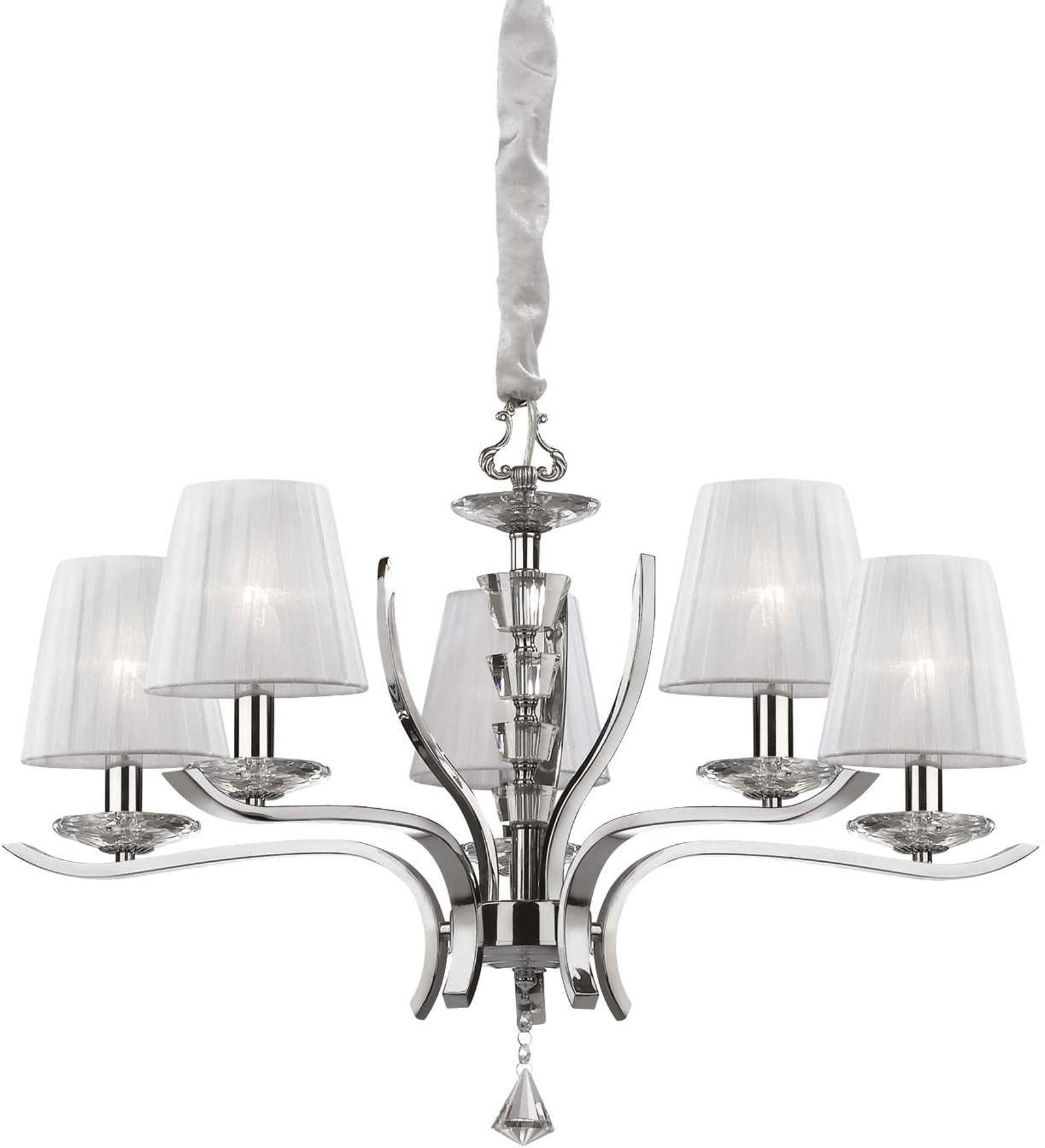 Pendel Lampe Ideal Lux Pegaso Krystal Hvid Krom Organza ø72   H62-150