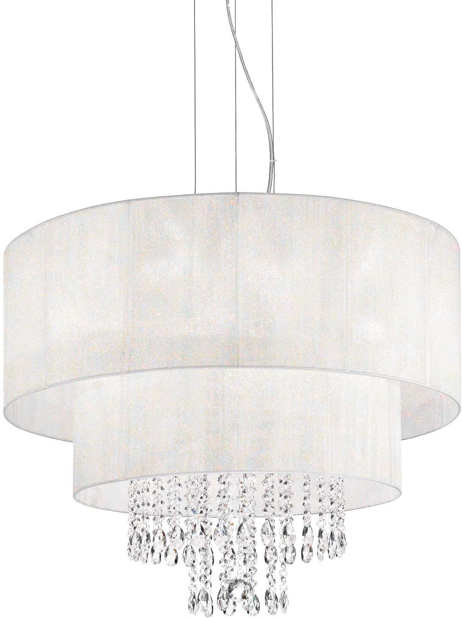 Pendellampe Ideal Lux Opera ø71   H68-120   Krom Hvid Med Krystalvedhæng     E27