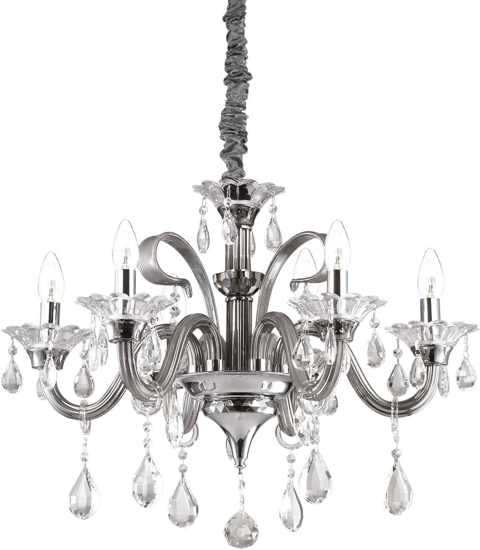 Pendellampe Ideal Lux Colossal ø660ã H800-1600   Grå Krom Med Blæst Glas   Krystaller
