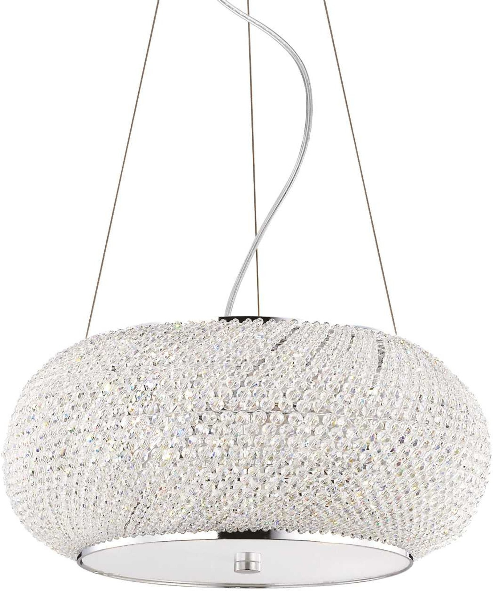 Pendel Lampe Ideal Lux Pasha Hængelampe ø45   Krom Sandblæst Glas Med Krystalperler Justerbar Højde