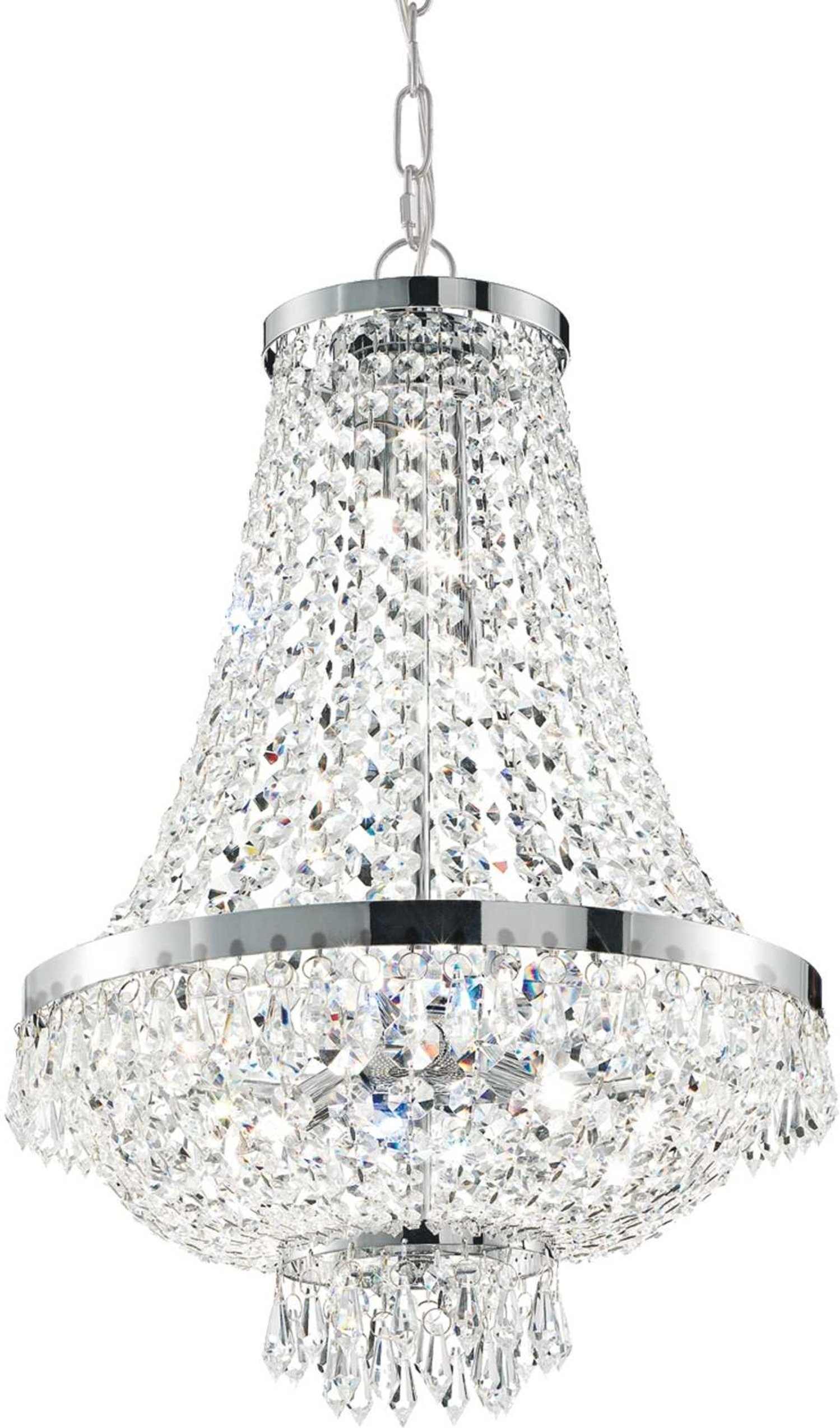 Pendellampe Ideal Lux Caesar ø550 - Krom & Krystalperler