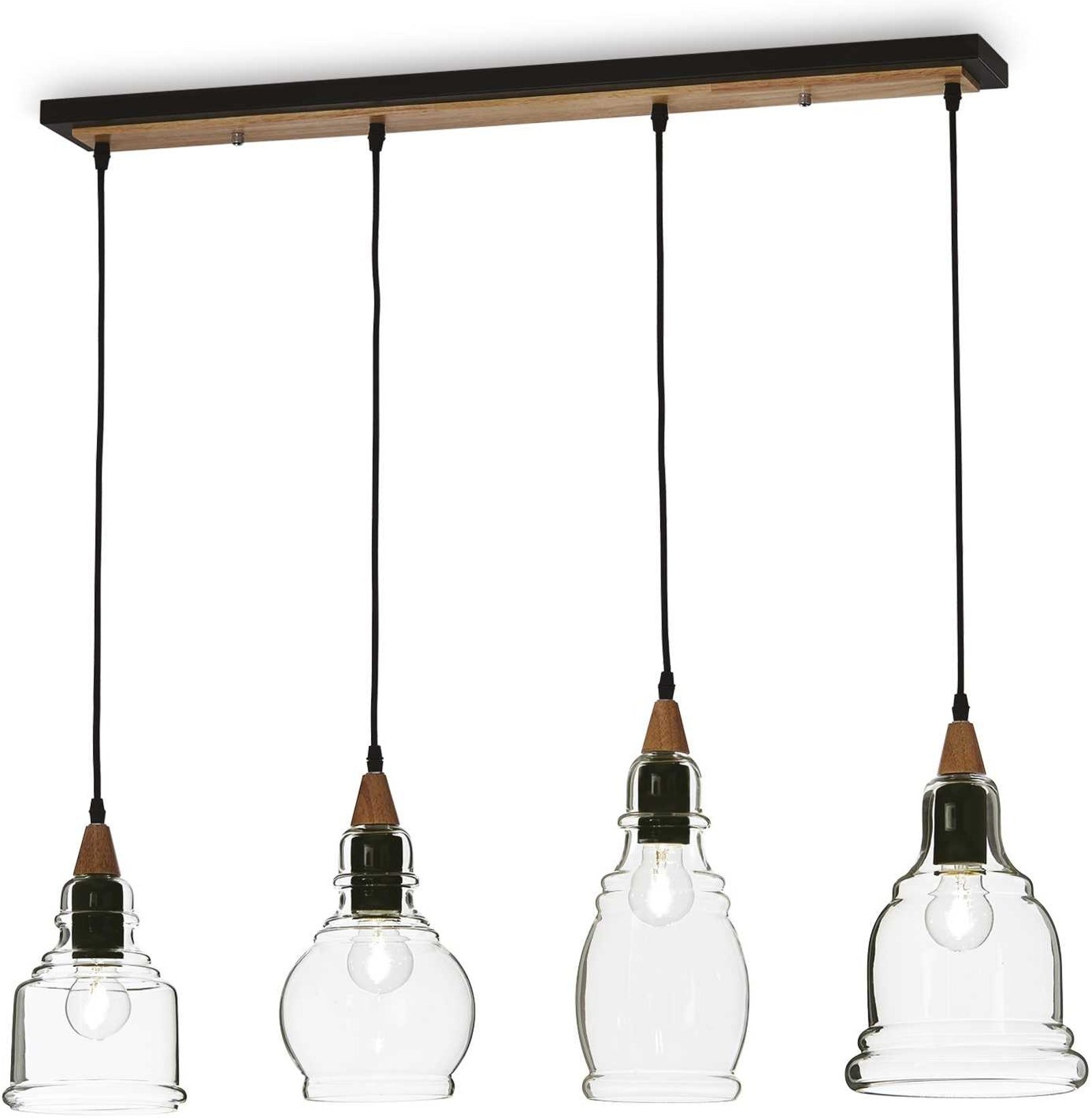 Elegant Sort Pendel Lampe med Klart Glas og Trædetaljer