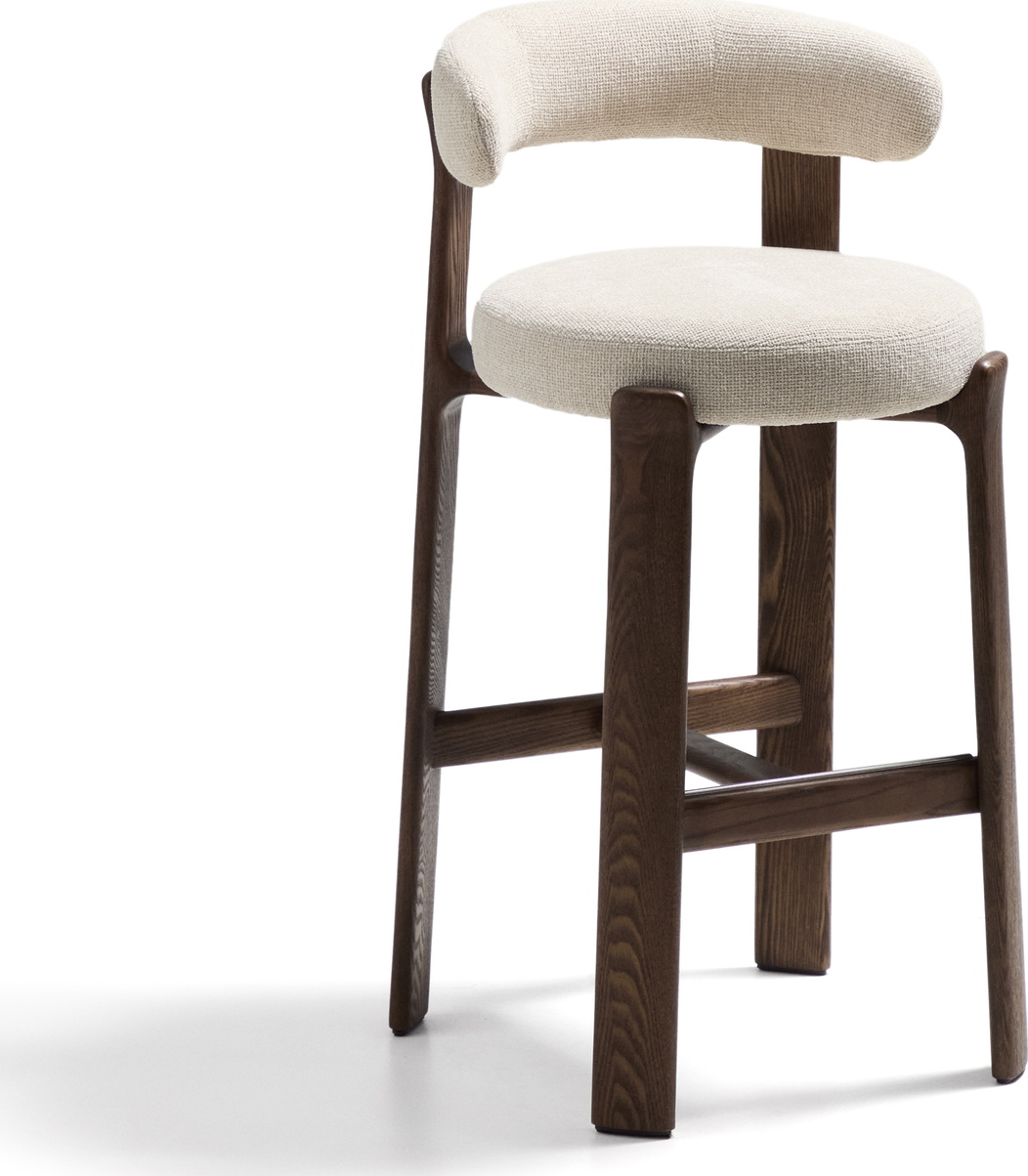 Barstol Med Ryglæn Kave Home Granite Beige Chenille Massivt Asketræ Sædehøjde 75