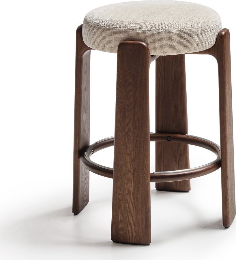 Barstol Kave Home Granite Uden Ryglæn Sædehøjde 65 Beige Chenille Askeben