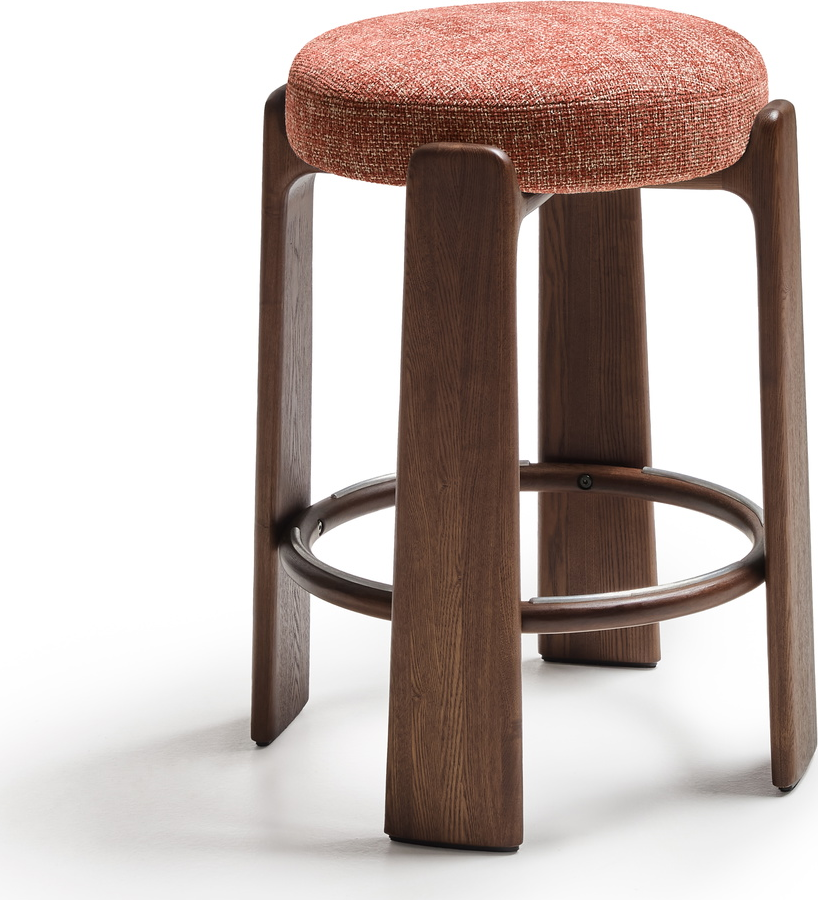 Barstol Kave Home Granite Terracotta Chenille Sæde Massivt Asketræ Ben Sædehøjde 65