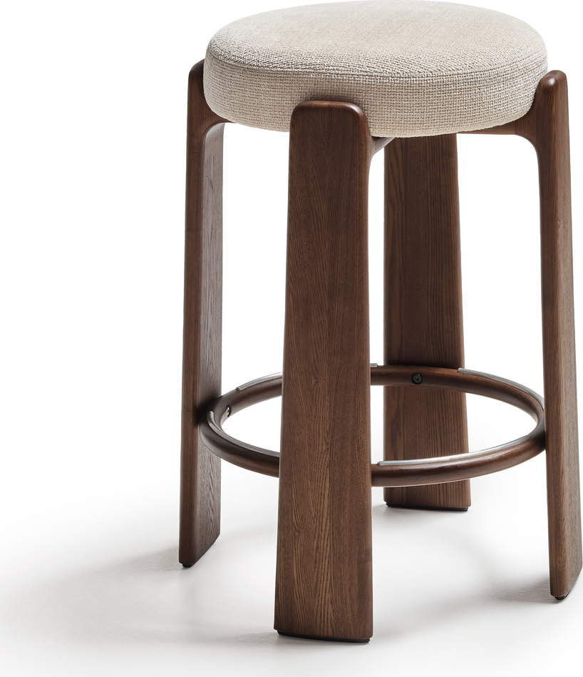 Barstol Kave Home Granite Polstret Beige Chenille Sæde Ben Asketræ Sædehøjde 75