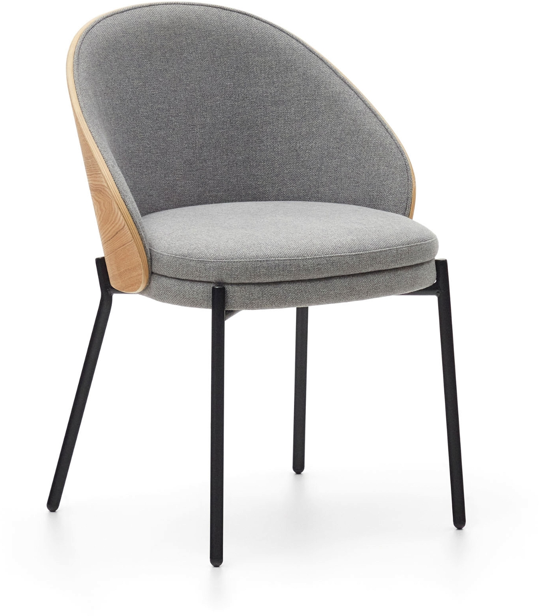 Elegant spisebordsstol Eamy i grå chenille og metalstel