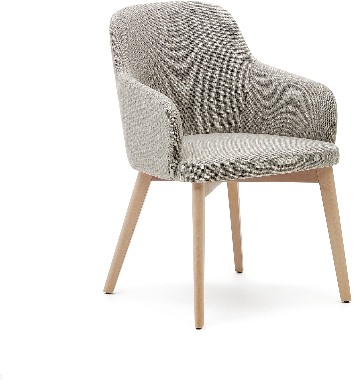 Spisebordsstol Med Armlæn Kave Home Nelida   Fsc-bøgetræ Med Polstret Chenille Brun Natur 84x56x61