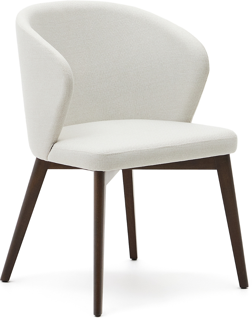Spisebordsstol Spisestuestol Kave Home Darice Polstret Med Armlæn Beige Chenille Fsc-bøgetræ Valnødfinish