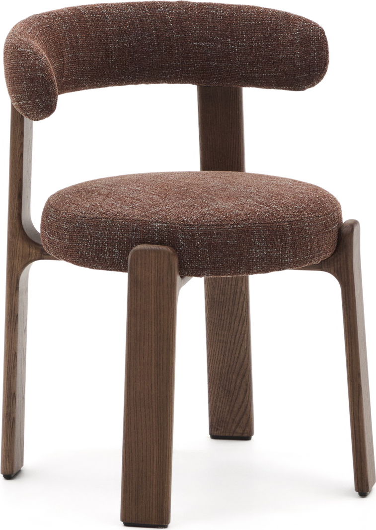 Spisebordsstol Med Armlæn Kave Home Granite Brun Chenille   Massiv Asketræ