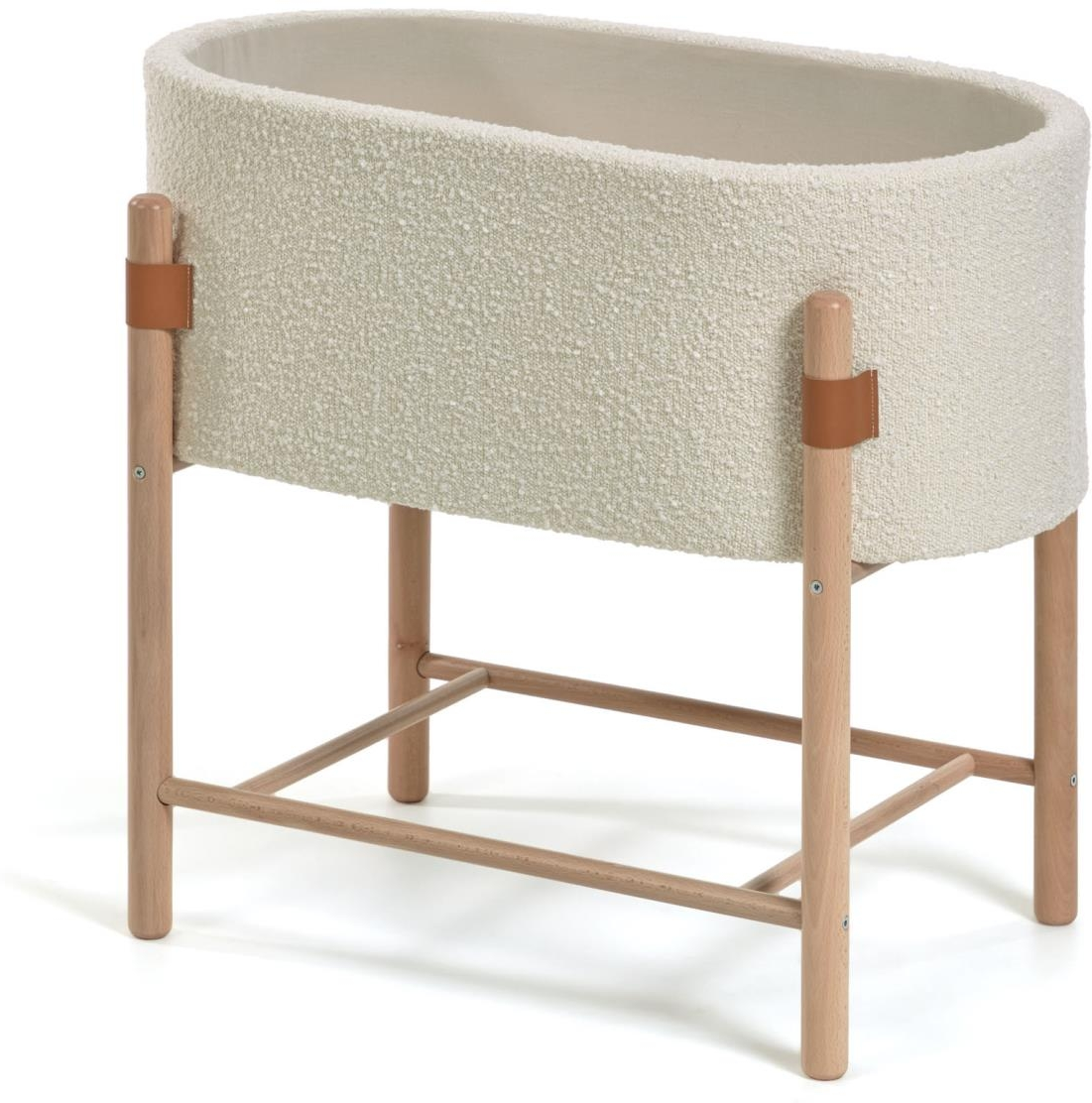 Mosekurv Babykurv Kave Home Adara 80x46x69 Beige Shearling Med Massivt Bøgetræ