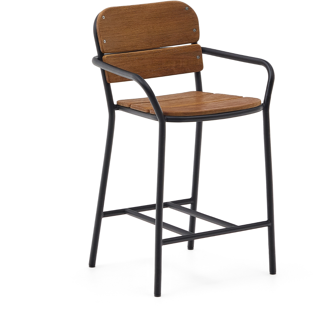 Udendørs Barstol Kave Home Algueret Stabelbar Sort Aluminium Med Fsc Eukalyptustræ H98xb56xl60