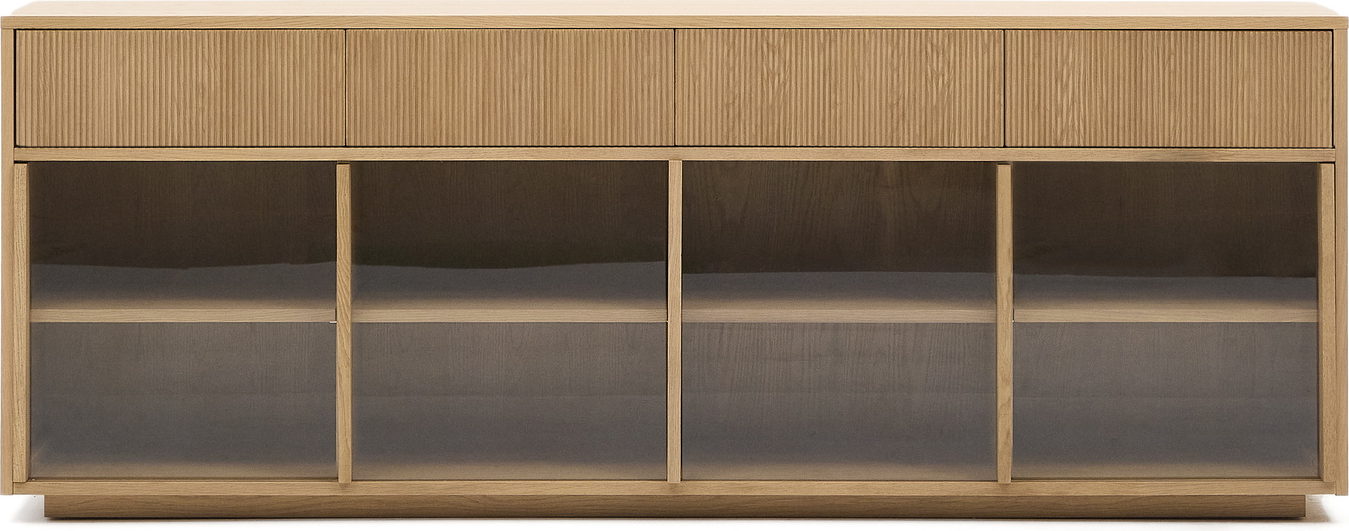 Skænk Sideboard Kave Home Helvine Fsc-certificeret Egfinér Hærdet Glas 200x40x80 Bæredygtig Opbevaring