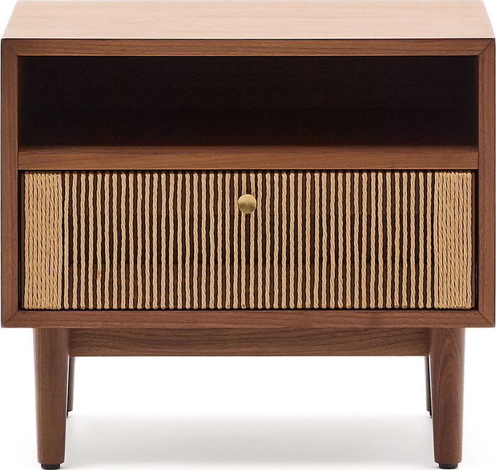 Sengebord Kave Home Elan Natbord Valnøddetræ Skuffe Hylde H45xb51xd41