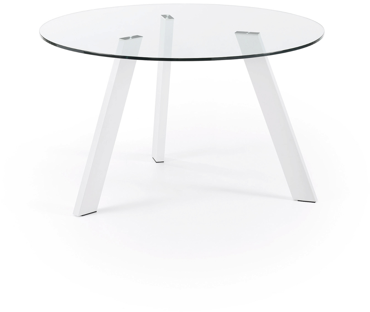 Spisebord Kave Home Carib ø130   H75   Klar Hærdet Glas Med Hvide Matte Stålben