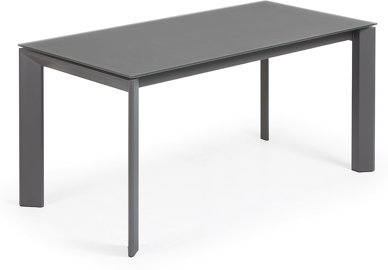 Spisebord Med Udtræk Kave Home Axis   Moderne Gråt Hærdet Glas   Pulverlakeret Stål 160x90x76