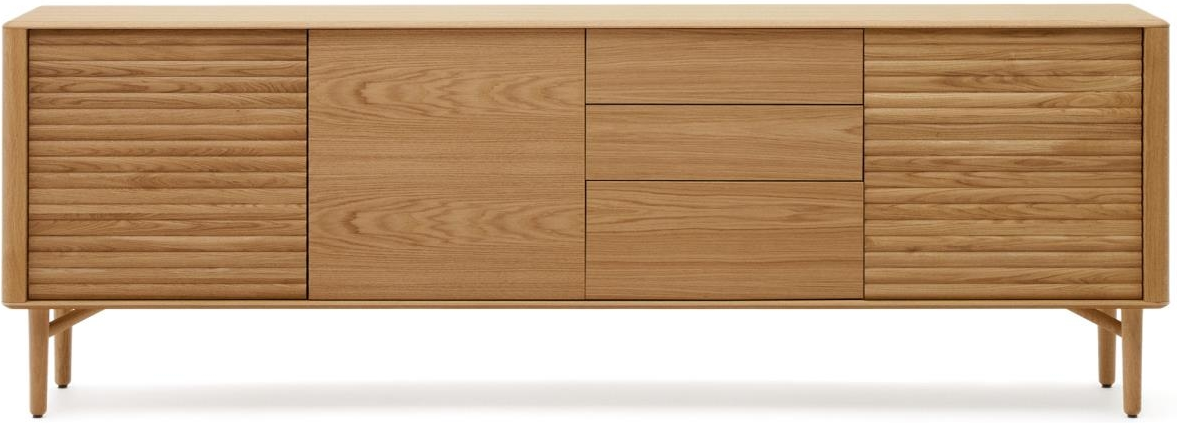 Skænk Opbevaringsskænk Kave Home Lenon   Egetræsfinér Med Relieffer    Låger     Skuffer  Nordisk Design 200x45x86