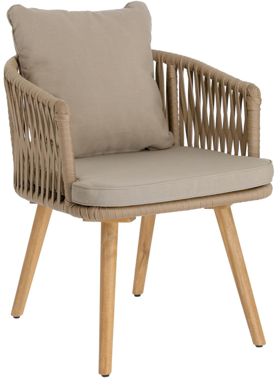 Udendørs Spisebordsstol Kave Home Hemilce Havestol   Beige Håndvævet Snor  Robust Aluminiumramme