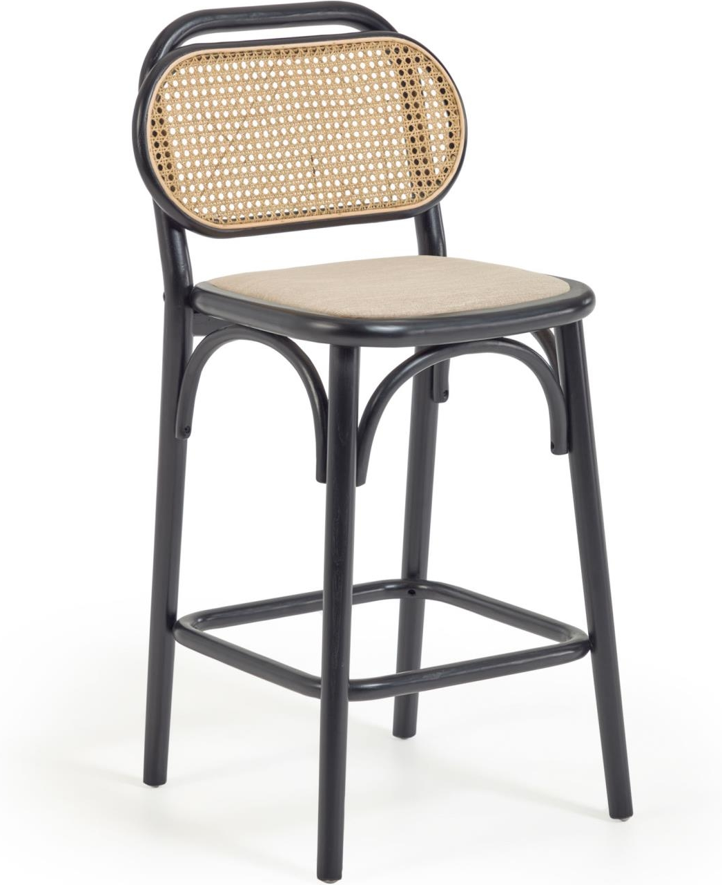 Udendørs Barstol Kave Home Doriane Massivt Elm Håndvævet Rattan Med Vandafvisende Polstring Sort H97xb46xd47