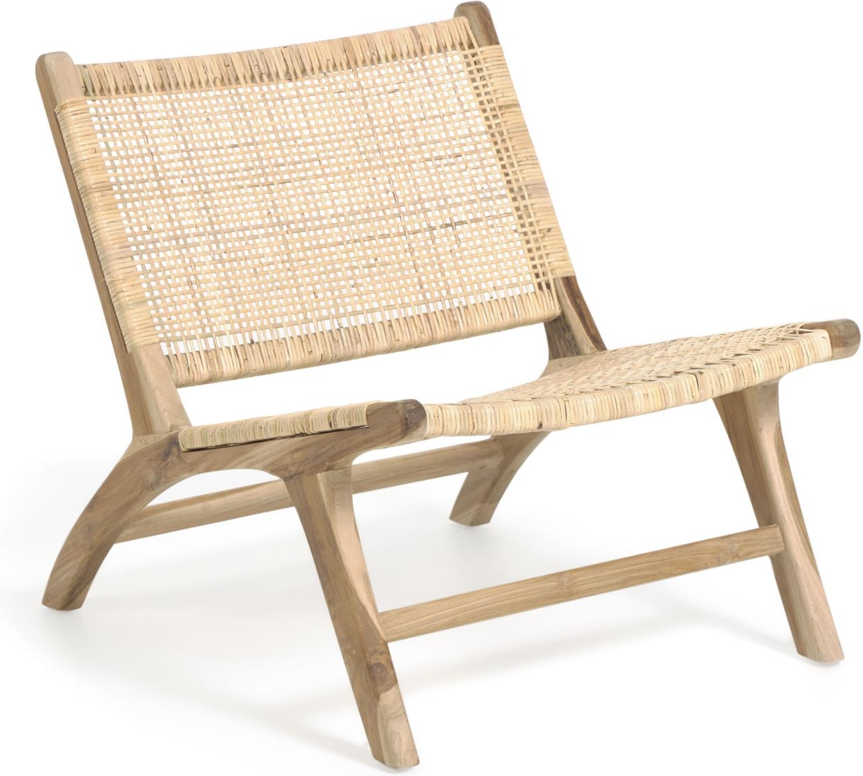 Lænestol Kave Home Beida   Massiv Teak   Håndvævet Rattan  Rustik Kolonial  Natur H68xb65xl75