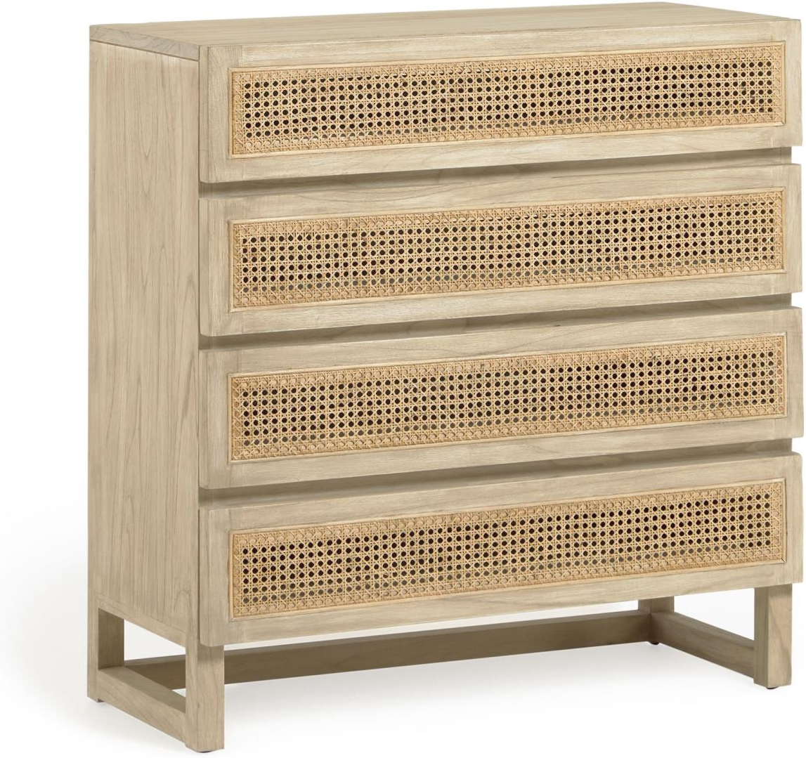 Kommode Kave Home Rexit Rustik Natur   Skuffer   Massivt Minditræ Med Håndflettet Wienerrattanfront 93x90x38