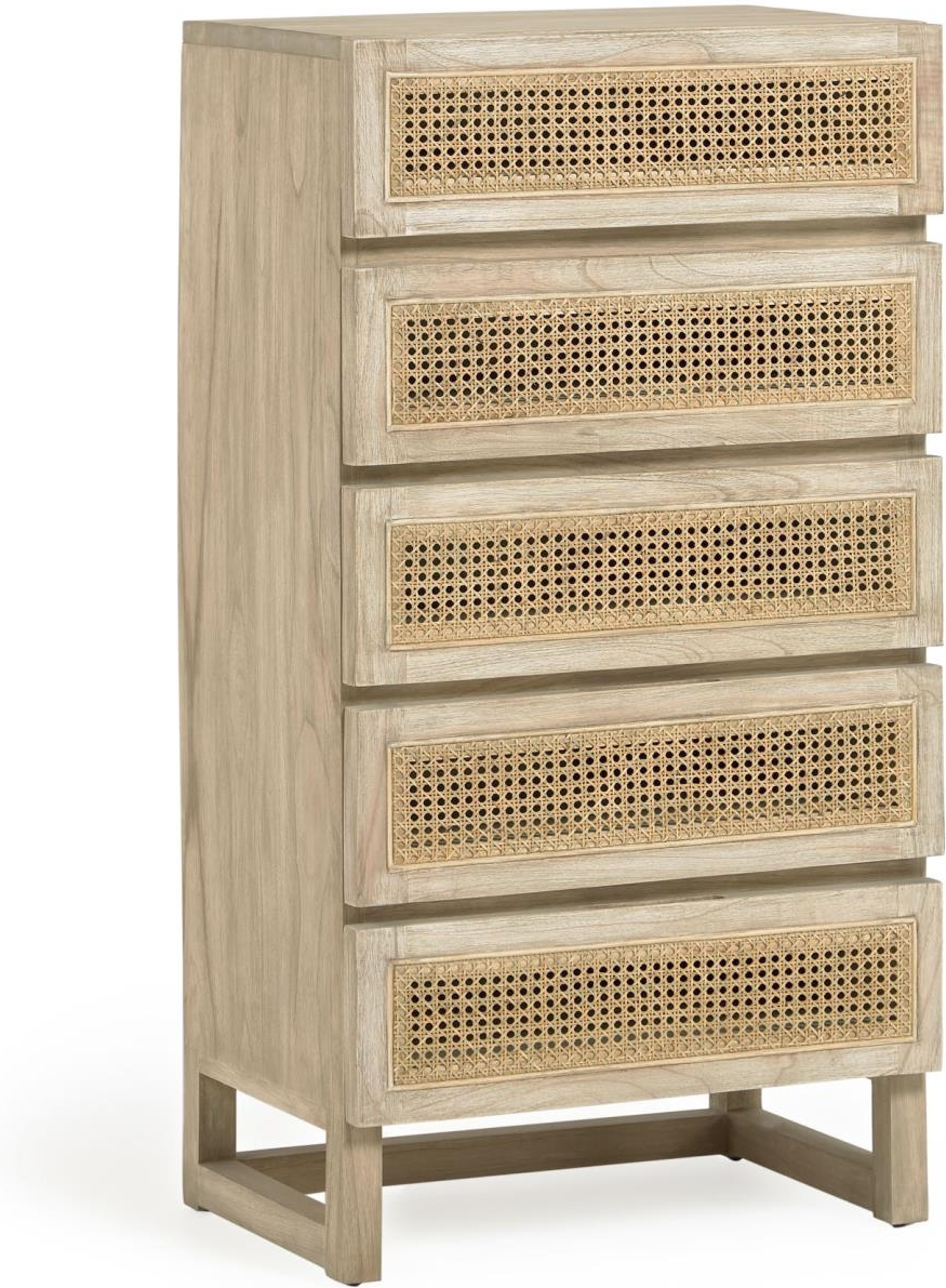 Kommode Kave Home Rexit H113xb38xl60   Massivt Mindi-træ Natur Med Håndflettet Rattan   Skuffer Rustik Kolonial