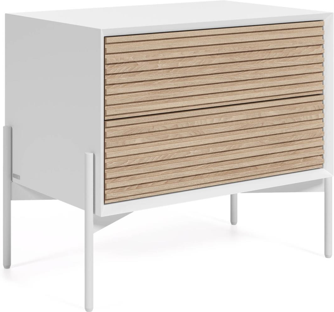 Sengebord Kave Home Marielle 55   40   64   Hvid Natur Med   Skuffer