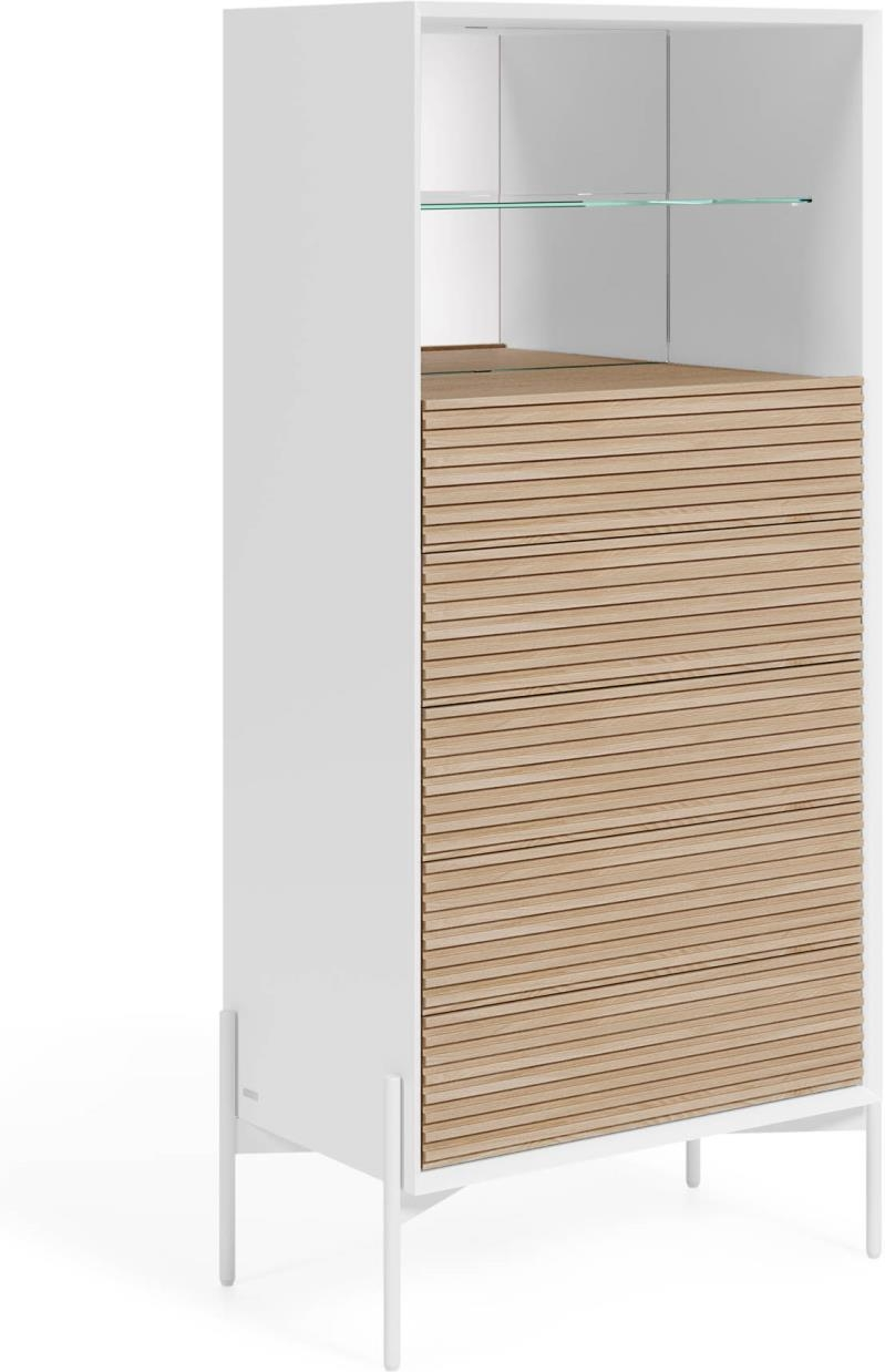 Kommode Kave Home Marielle Hvid   Moderne Nordisk Design Med   Soft-close Skuffer  Hærdet Glas Hylde   Spejlbaggrund