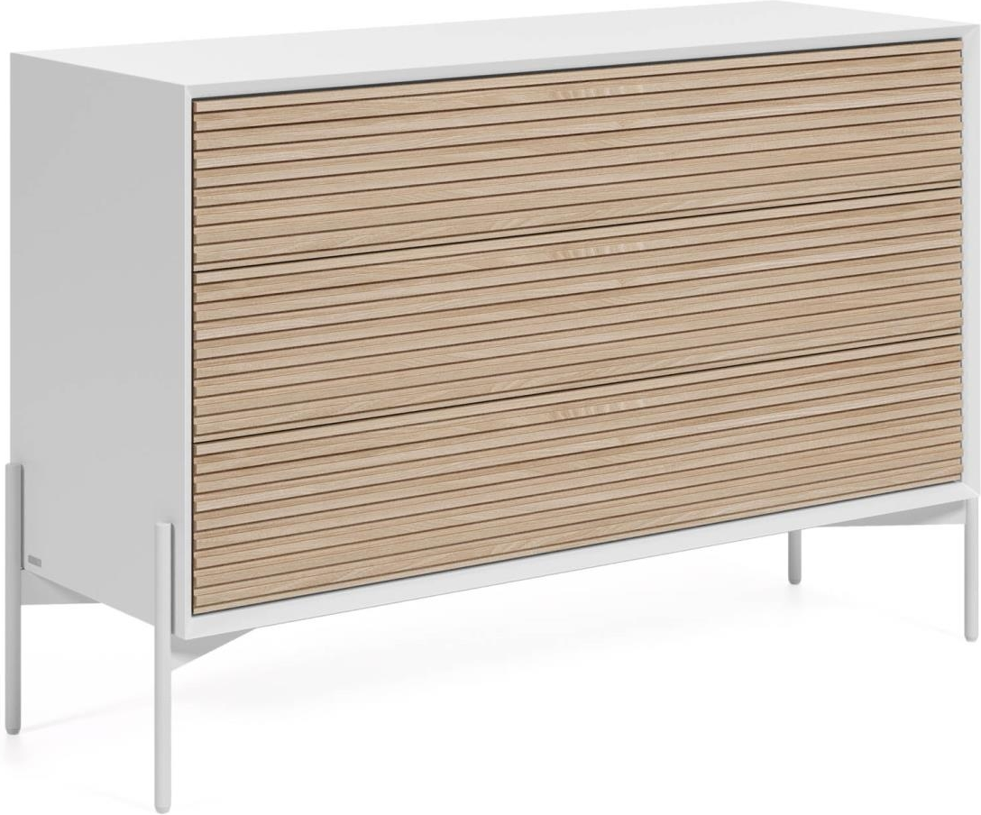 Kommode Kave Home Marielle   Skuffer Hvid Naturlig Træ 118x40x77   Moderne Nordisk Design