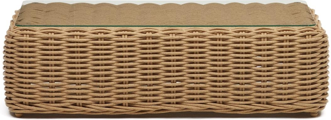 Udendørs Sofabord i Kunstigt Rattan med Glas - Beige Hvid
