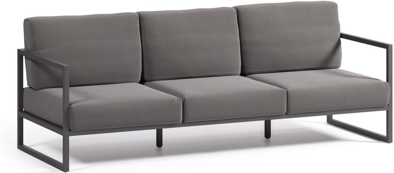 Udendørs  -personers Sofa Kave Home Comova   Sort Aluminium Vejrbestandig Nordisk Loungesofa Med Oeko-texâ  Crevin Stof