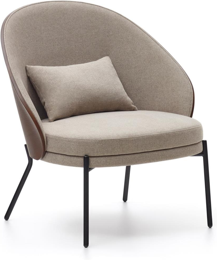 Beige Chenille Lænestol Eamy med Mat Sort Metalramme