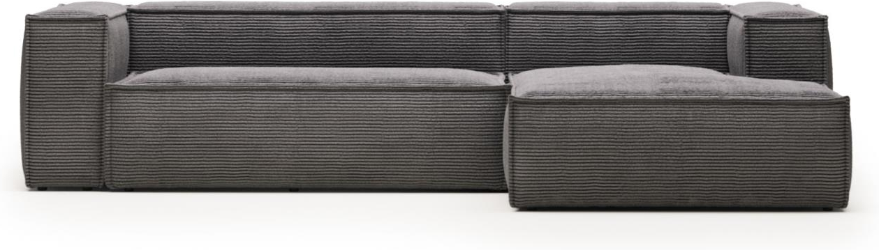 Chaiselong Sofa Kave Home Blok Højrevendt Grå Ribstof Polstret Pers 300x174x69