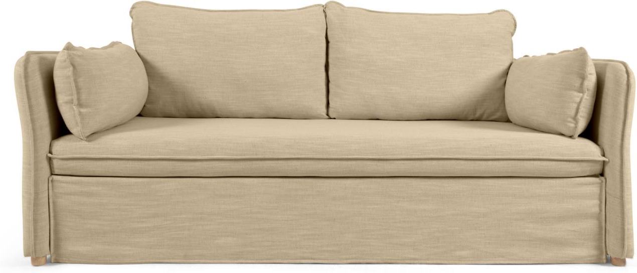 Sovesofa Kave Home Tanit   Bæredygtig Udtrækssofa   Beige Genbrugsstof Med Linnedpolstring