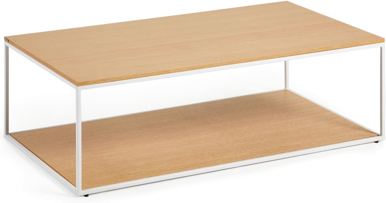 Sofabord Kave Home Yoana Kaffebord   Nordisk Moderne Egetræsfinér   Hvid Pulverlakeret Metal  Justerbare Fødder  110ã 60ã 35