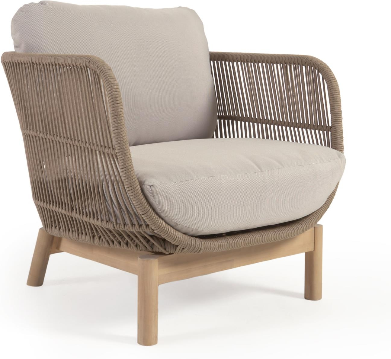 Udendørs Loungestol Kave Home Catalina   Fsc-certificeret Akacietræ Med Håndflettet Reb   Beige Hynde