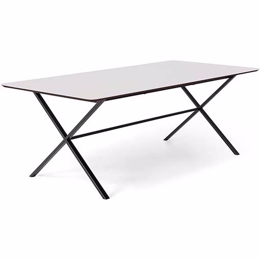 Meza   Hammel Rounded Spisebord 210   100   Hvid Laminat    Sort Krydsstel   Møbelsalg