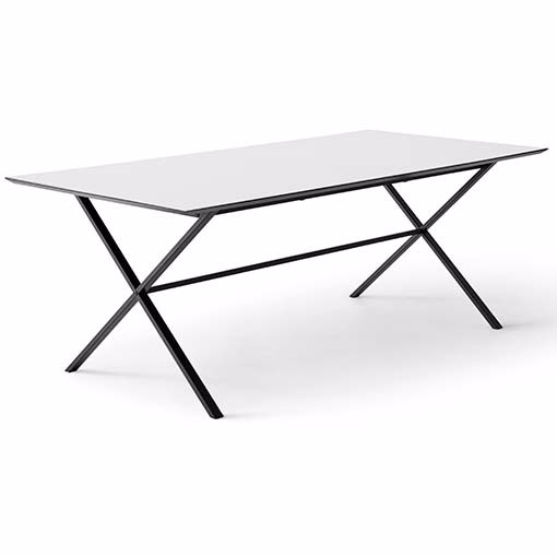 Meza   Hammel Square Spisebord 210   100   Hvid Laminat    Sort Krydsstel   Møbelsalg