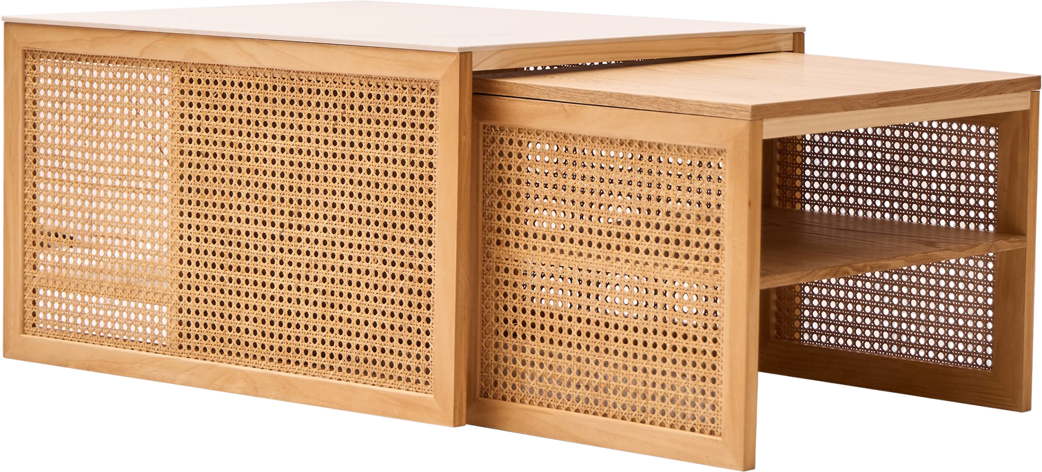 Sofabord Tromso i FSC-Asketræ med Rattan Hylde - Stilfuld Elegance