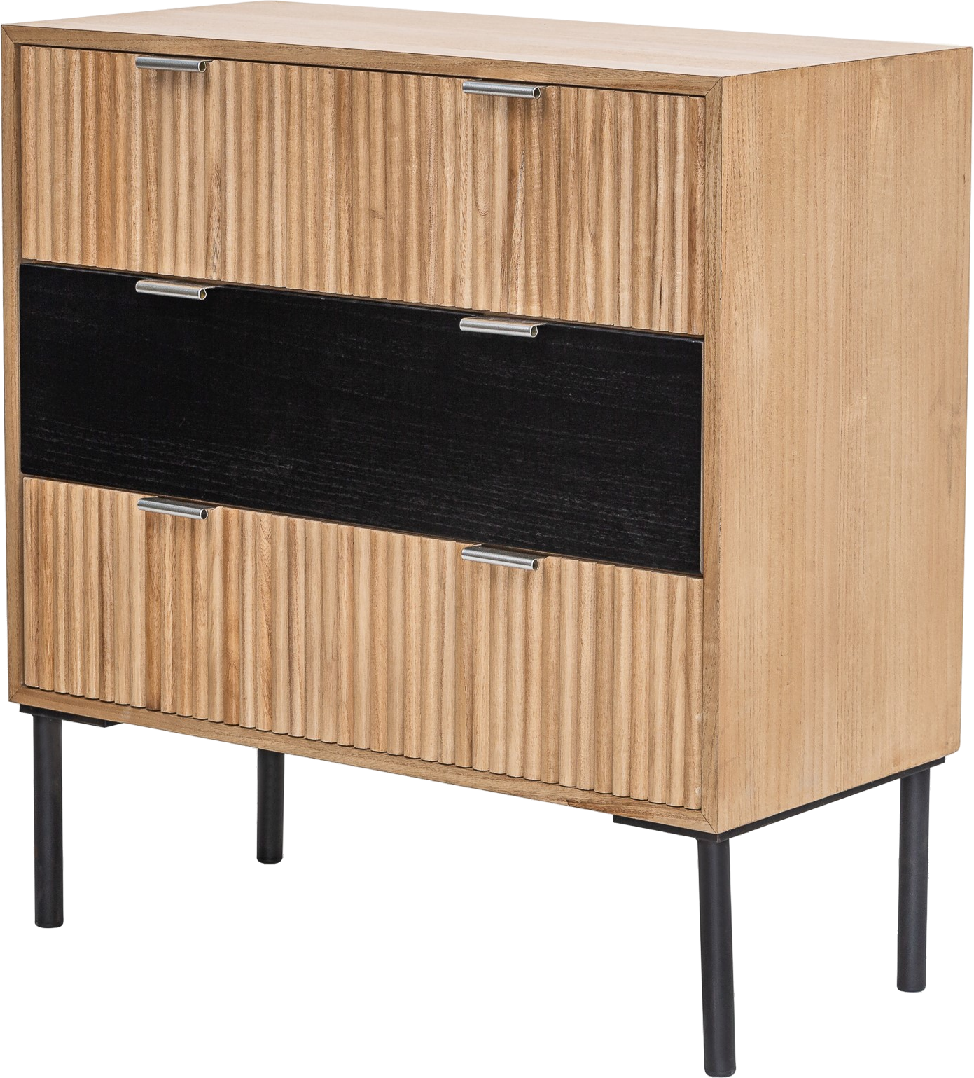 Kommode Nordlys Furniture Dehli   Natur Asketræ Fsc 78x75x37   Med   Skuffer Rillede Front   Sorte Metalben